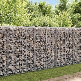 vidaXL Gabion Basket with Lids, Galvanised Steel Gabion Wall, Rectangular Gabion Cage for Garden, High Load Capacity, 7.9"x7.9"x39.4"