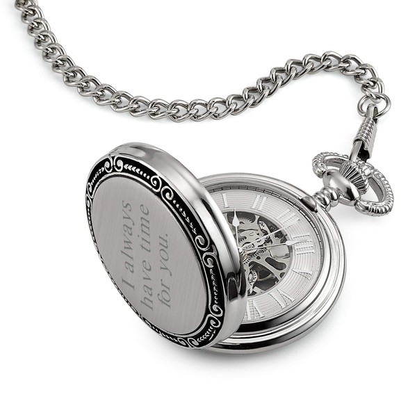 THINGS REMEMBERED Engraved Graduation Photo Skeleton Pocket Watch and Box