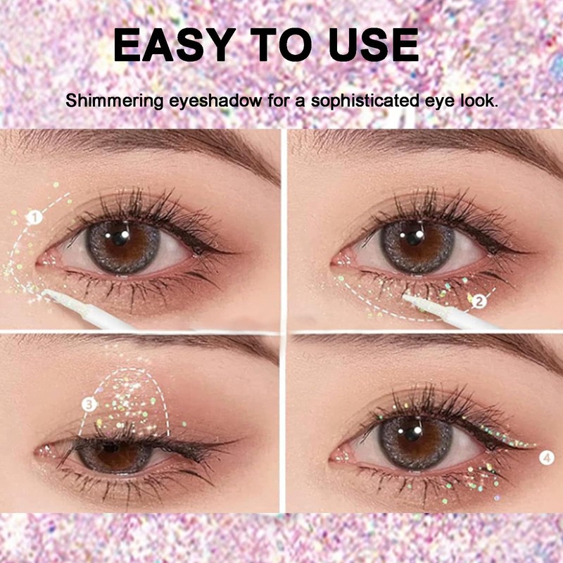 Liquid Glitter Eyeshadow Sparkly Pink Eye Shadow Highly Pigmented,Long Lasting,Quick