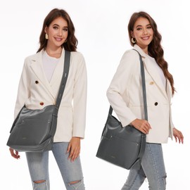 Vulkitty Handbags for Women, Fashion Women's Hobos & Shoulder Bags, Soft Leather Large Crossbody Purses and Hand Bag, Ladies New Chic Tote Hobo Bags with Adjustable Strap, Gray