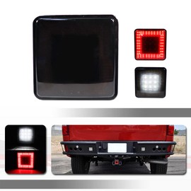 Tonsya 3-In-1 Smoked Lens Universal LED Hauling 2" Receiver Compatible with Truck SUV RV Trailer Rear Bumper Driving lamp Brake Tail Reverse Tow Hitch Cover Light