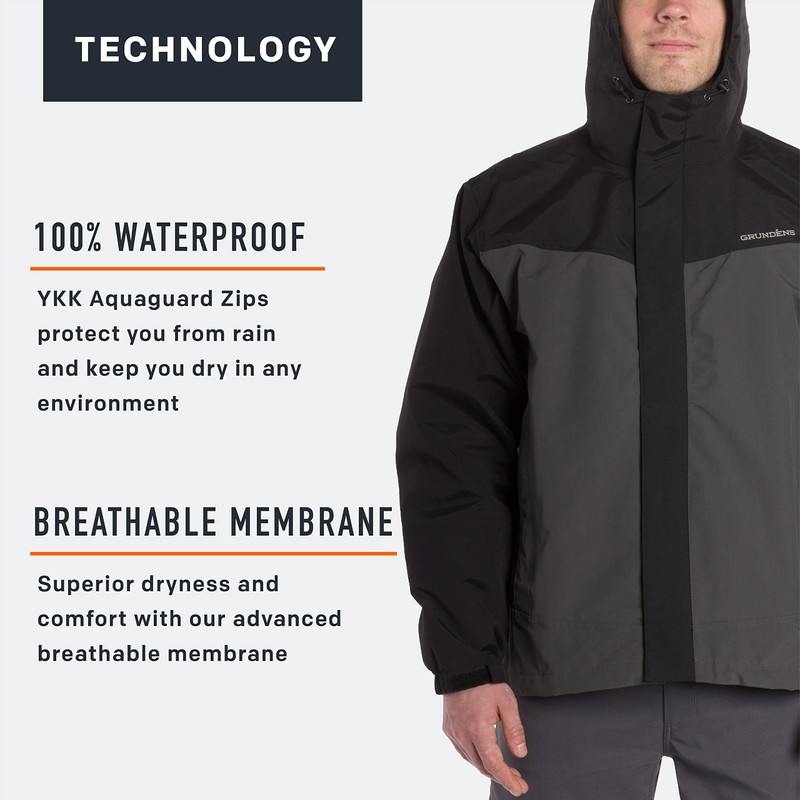 Grundéns Men’s Full Share Jacket | Waterproof, Breathable, Black/Grey, X-Large