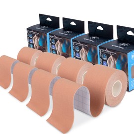 QianCheng 4 Pack Kinesiology Tape for Sports Athletes - 16 FT Waterproof Athletic Tape for The Knee, Elbow and Shoulder Muscles, etc. (Beige)