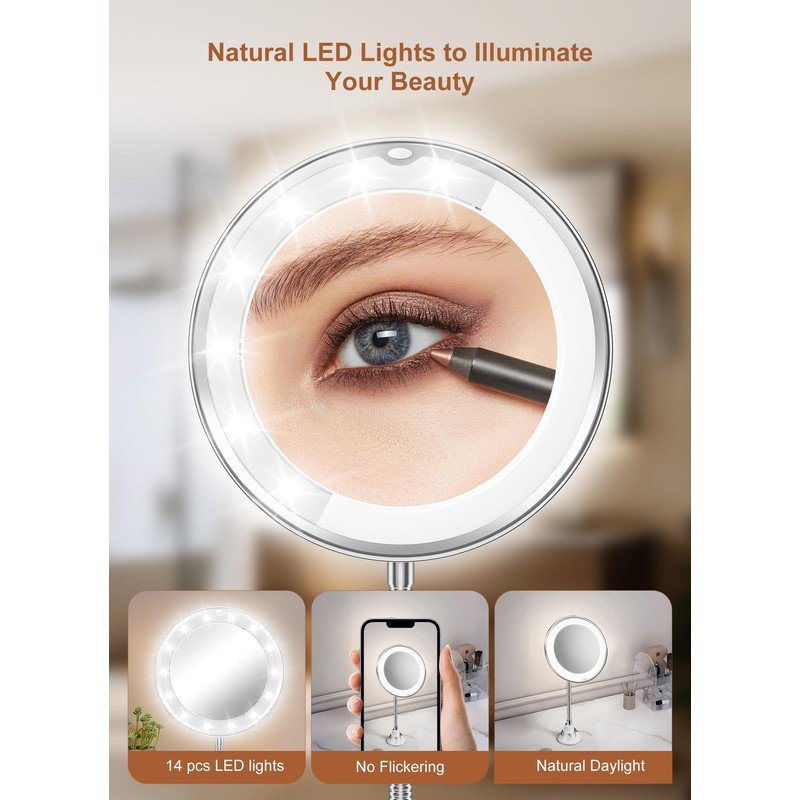 Brightown 10x Magnifying Mirror with Light, Flexible Gooseneck Make up