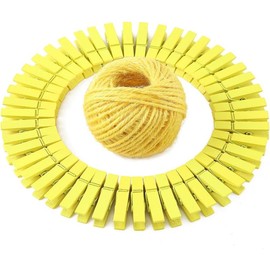 100 Pcs Yellow Mini Natural Wooden Clothespins and 82 Ft Jute Twine, Baby Clothes Pins, 1.38in Craft Photo Clips for Home School Arts Crafts Decor, DIY Decoration's, Arts and Crafts, Weddings - Colour: Blue-100pcs