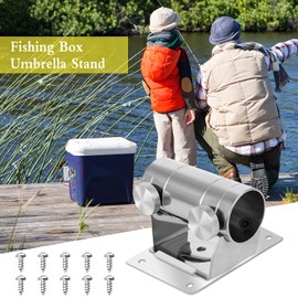 Iyowei 2 PCS Umbrella Bracket Stand Base, Fishing Box Umbrella Holder Stainless Steel Sunshade Holder Stand Parasol Balcony Holder Clamp with Mounting Plate and Screws for Fishing Box