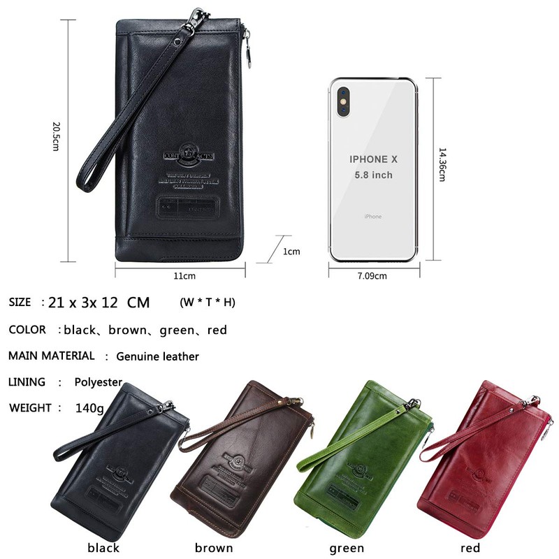 Contacts Herren echtes Leder Kreditkarte Reißverschluss Tasche Telefonhalter Clutch Geldbörse