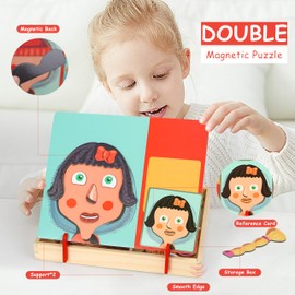 SK MISS Magnetic Puzzles for Toddlers 2 3 4 5+ Year Olds, Double Sided Magnetic Drawing Board Kids Jigsaw, Wooden Sorting Toys, Fridge Magnets for Boys Girls