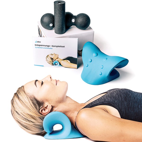 Coloo Neck Massage Set - Relaxation for Neck Shoulder | Neck Pillow / Neck Stretcher and Trigger Point Massage for Neck Pain | Headache | Shoulder Pain | Back Pain