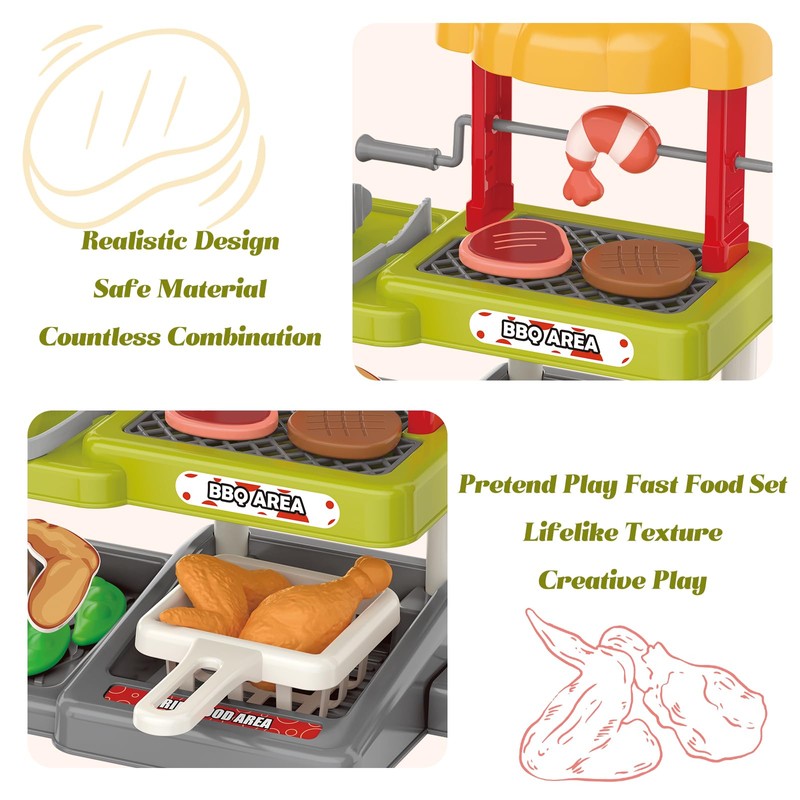 Lonfypeng Kids BBQ Grill Play Set: Coffee, Card Reader, Cash