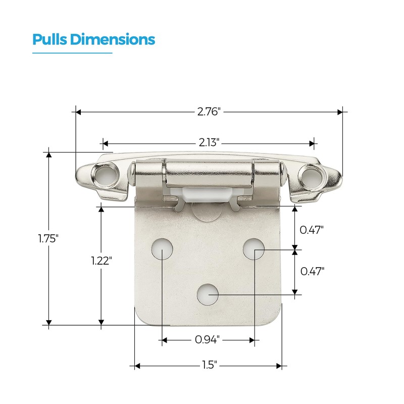 10 Pack (5 Pairs) 1/2 Inch Overlay Kitchen Cabinet Hinges,
