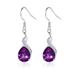 Cangall Silver Drop Earrings for Women, 925 Sterling Silver Dangle Earrings with Purple Cubic Zircon, Dainty CZ Teardrop Silver Sleeper Dangle Earrings Jewelry Gift for Christmas Birthday Wedding