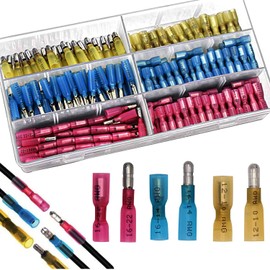 RUNCCI-YUN Pack of 100 Heat Shrink Butt Connectors, Cable Connectors, Bullet Butt Connectors, Cable Lugs, Crimp Connectors, Automotive, Waterproof, Insulated, Wire Terminal (Red 40+ Blue 40 + Yellow