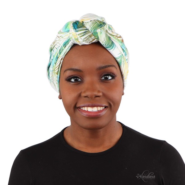 Printed Turban for Women with Twist Knot - Green Leaves