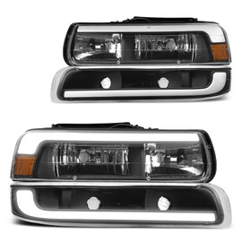 DWVO LED DRL Headlights Compatible with 1999-2002 Chevy Silverado 1500 2500/2001-2002 Chevy Silverado 1500HD 2500HD 3500/2000-2006 Tahoe Suburban 1500 2500 Black Housing Set
