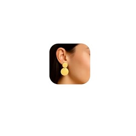 ZENCHEER Round Curved Clip On Earrings Women, Lightweight Statement Gold Black Discs Dangle Drop Earrings for Non Pierced Ears Jewelry Gift (Gold)