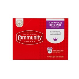 Community Coffee MARDI Gras King Cake Flavored Single Serve Pods, Compatible with Keurig 2.0 K Cup Brewers, 24Count, MARDI Gras King Cake, 24Count