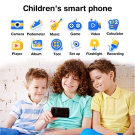 PTHTECHUS Kids Smartphone with Music Game, 3.8 Inch Large Touchscreen Mini Pad Toy with MP3 Dual Cameras 16 Game Calculator Pedometer Flashlight Small Phone Present for 4-12 Girls Boys Gifts（Black）