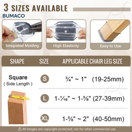 BUMACO Chair Leg Floor Protectors Square Chair Leg Protectors for Hardwood Floors Silicone Pads Covers to Protect Floors Clear-40 Pcs Square L (1-1/16" to 1-5/8")