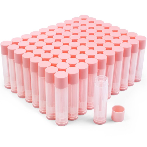 LotFancy Lip Balm Tubes Empty, 100PCS 5.5ml (3/16 Oz), Clear Lip Balm Container Tubes with Pink Caps, BPA Free & Leak Free, Refillable