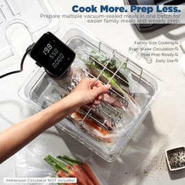 CURTA 12 Qt Sous Vide Container Kit with Notched Lid, Divider Rack & Insulating Sleeve, 1/2 Size 8" Deep Polycarbonate Water Bath, Fits Anova and Most Cookers (Immersion Circulator NOT Included)