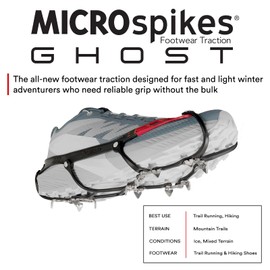 Kahtoola MICROspikes Ghost Winter Footwear Traction, Ultralight Ice Grips with 12 Spikes for Trail Running, Hiking & Walking on ICY & Mixed Terrain - Lava - Medium