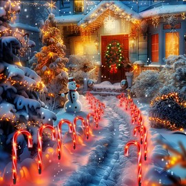 Christmas Candy Cane Lights, Candy Cane Lights Christmas Decorations Outdoor for Yard,Garden(10Inch), 10Pack