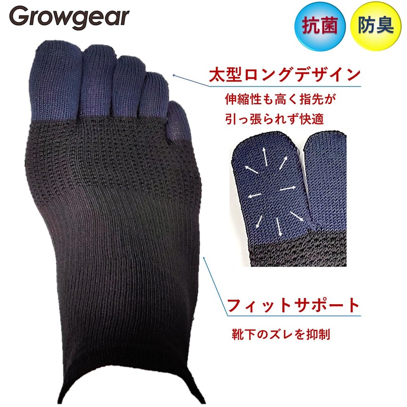 GROWGEAR 5 Toe Socks, 3 Pairs Ankle Length, L/3 Colors,