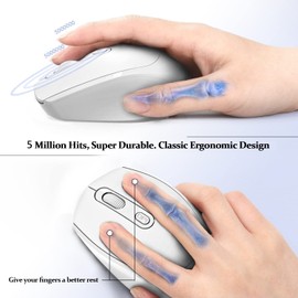 Wireless Mouse for Laptop, 2.4G Wireless Ergonomic Optical Cordless Mobile Office Computer Mice with Nano USB Receiver, 3 Adjustable DPI for PC, Notebook, Desktop (White)