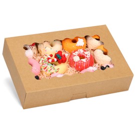 Moretoes 32pcs Cookie Boxes with Window, 12x8x2.5 Inches Brown Bakery Boxes, Large Treat Boxes for Chocolate Covered Strawberries, Desserts, Cookies, Pastries, Muffins, Donuts, Christmas Gift Gaving