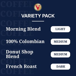 Victor Allen's Coffee Variety Pack (Morning Blend, 100% Colombian, Donut Shop Blend, and French Roast), 96 Count, Single Serve Coffee Pods for Keurig K-Cup Brewers