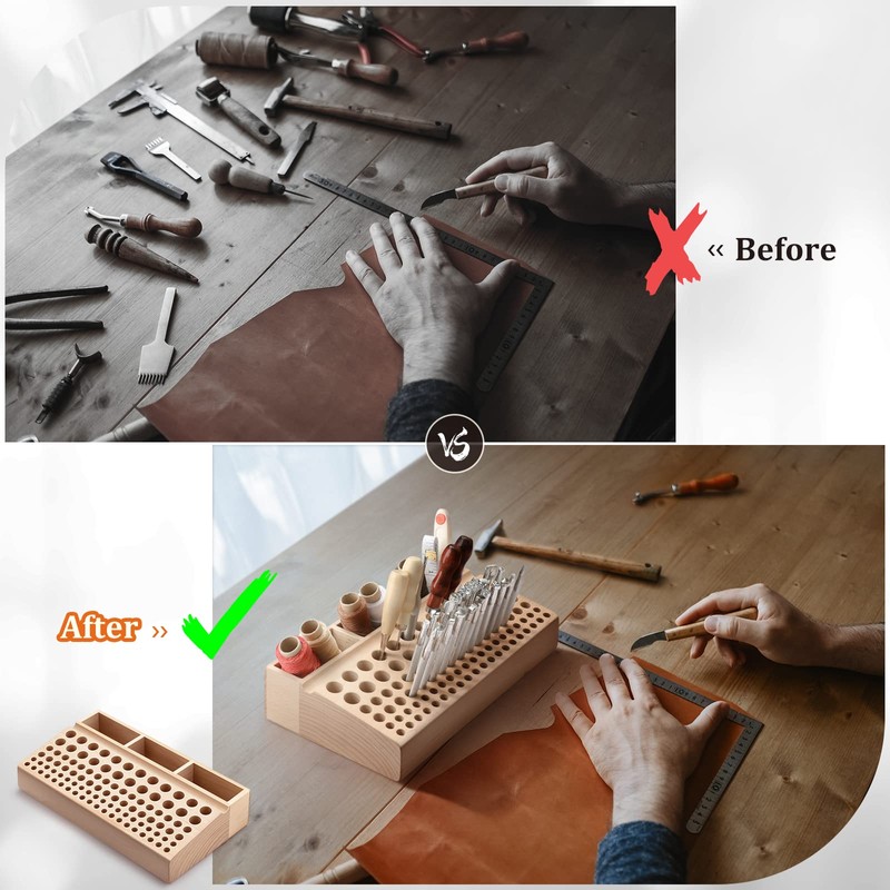 Joyibay 2 PCS Wooden Leather Tool Holders, Wooden Leather Craft