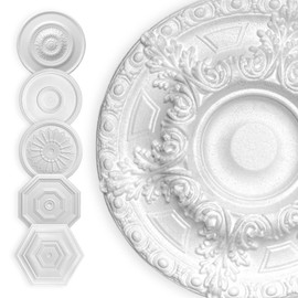 HEXIM Stucco Rosette Polystyrene EPS White, Ceiling Rosette Round & Square, Interior Decoration for Ceiling & Wall, Stucco Rosette Lamp Wall Decoration Bedroom Baroque (40 x 40 cm Palace)
