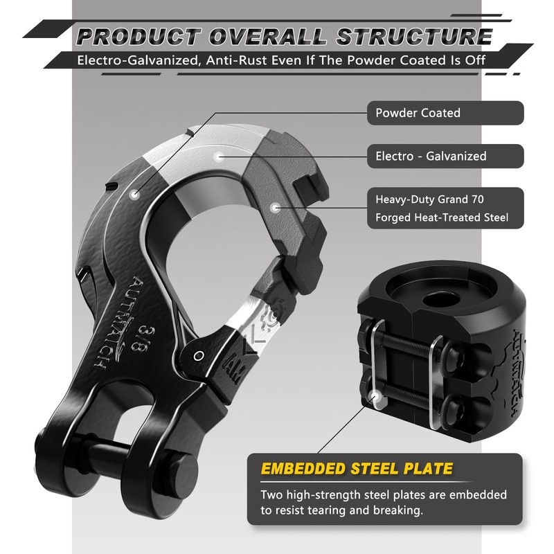 AUTMATCH Winch Hook 3/8" - Clevis Slip Hook with Safety