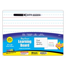 BAZIC Dry Erase Lap Board 9"x12" & Marker, Double Sided Primary Ruled & Blank, Small Portable Whiteboards for Kids Student Teacher School, 1-Pack