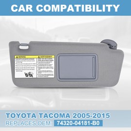 PHATRIP Right Passenger Side Sun Visor Compatible with Toyota Tacoma 2005 2006 2007 2008 2009 2010 2011 2012 2013 2014 2015 Without Light Replace# 74320-04181-B0 Grey