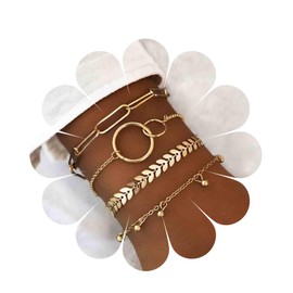 Yheakne Vintage Layered Chevron Bracelet Gold Stacking Circle Bracelet Chevron V Arrow Bracelet Punk Paper Clip Chain Bracelets Set Jewellery for Women and Girls