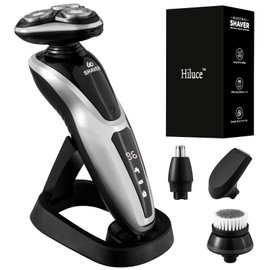 Hiluce Razors for Men Cordless,4-in-1 Shavers for Beard Nose Sideburns,Wet/Dry Rotary Waterproof Electric Shavers with Nose Trimmer Sideburns Trimmer Face Cleaning Brush,Rechargeable Mens Razors