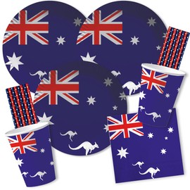 DH-Konzept 84-Piece Party Set Australia Plates Cups Napkins Straws for 20 People