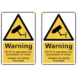 Pack of 2, Warning CCTV in Operation for Prevention of Crime Signs, 20cm x 30cm, Plastic with Eyelets and Rounded Corners