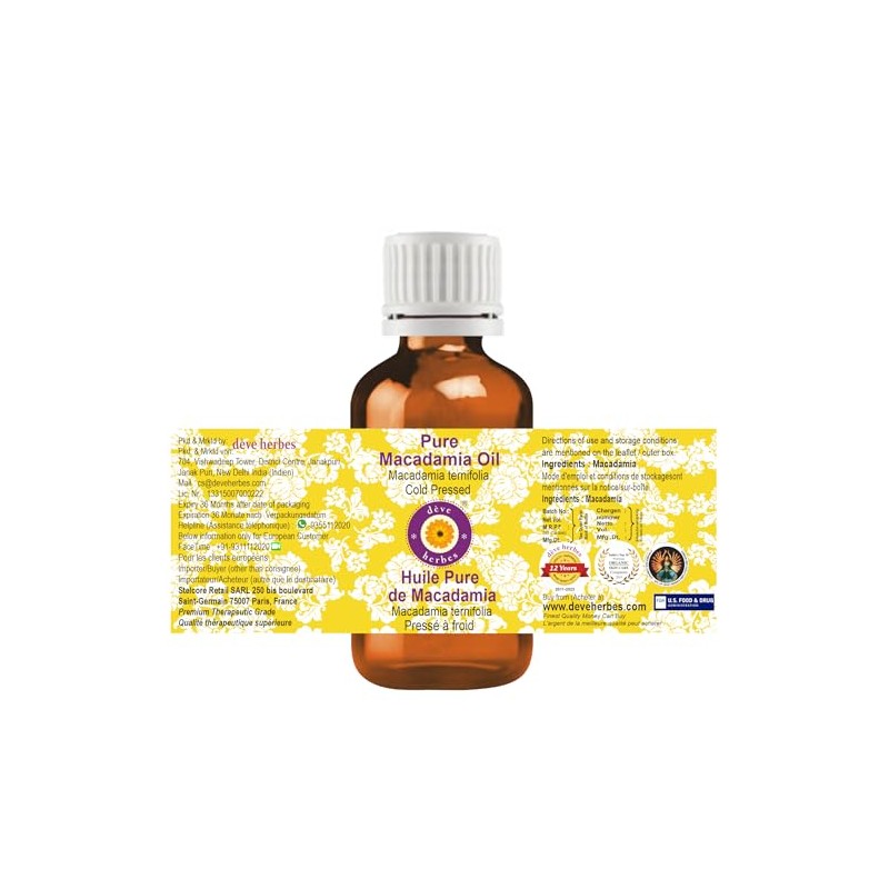 Deve Herbes Aceite de macadamia puro (macadamia ternifolia) de grado