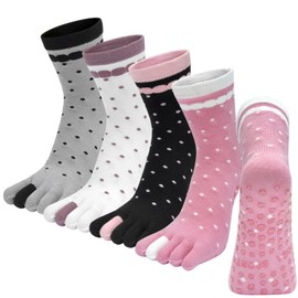 Kevaler Yoga Socks for Women Toe Socks Non-Slip Toe Cotton Yoga Socks Non-Slip ABS Stopper Socks Novelty Animal Pattern for Pilates Barre Ballet Dance Fitness EU 35-40/4 Pairs, Style 7