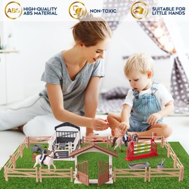 Tacobear Horse Toy Horse Play Set Horse Paddle Horse Stable Obstacles Horse Figures Collectible Figures Farm Animal Educational Farm Gift for Children Boys Girls 5-12 Years 70 x 42 x 16 cm