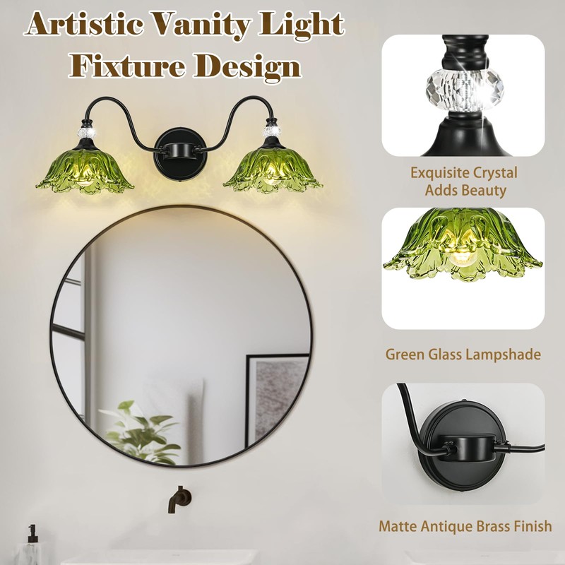 sunkryster Black Bathroom Vanity Light, 2-Light Vanity Light with Floral