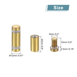 uxcell 8 Pcs Standoff Screws, 1/2" x 1.18" Stainless Steel Double Head Advertising Screws Wall Standoff Mounts Hardware for Acrylic Glass Sign Holder Wine Glass Rack, Gold