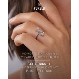 Purelei® Letter Ring - Women's Ring Made of Durable Stainless Steel - Waterproof Rings - Adjustable Rings from Size 50 to 60 - Fashion Jewellery for Your Individual Look, Gemstone, Cubic Zirconia