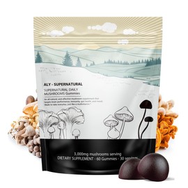 ALY-SUPERNATURAL Mushrooms Gummies All Natural,Effective Mushroom SUPLEMENT Focus,Brain Mine Clearly Performance,Health,Mood,Made Chaga,REISHI,Turk,Lion's Mane,CLUTEN Free 60GUMMIES RAS Flavor