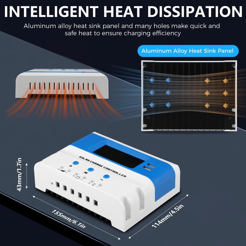 VIXKPIRR 30A PWM Charge Controller Solar 12V/24V Car, PWM Solar
