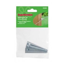 Pack of 6 Hammer in steel garden vine eyes. Galvanised
