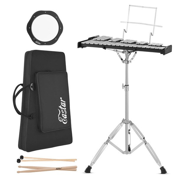 Eastar Advanced 32 Note Glockenspiel Xylophone Bell Kit for Adult Beginner Students, Percussion Kit with 8'' Drum Practice Pad, Adjustable Stand, Glockenspiel Stick, Drum Sticks and Carrying Bag